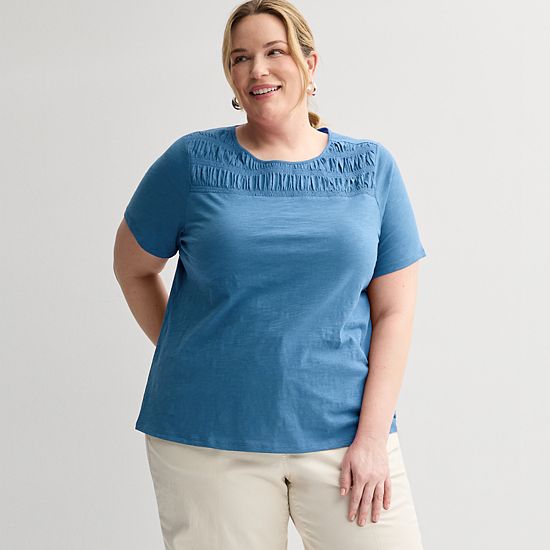  Plus Size Croft & Barrow® Smocked Crew Tee