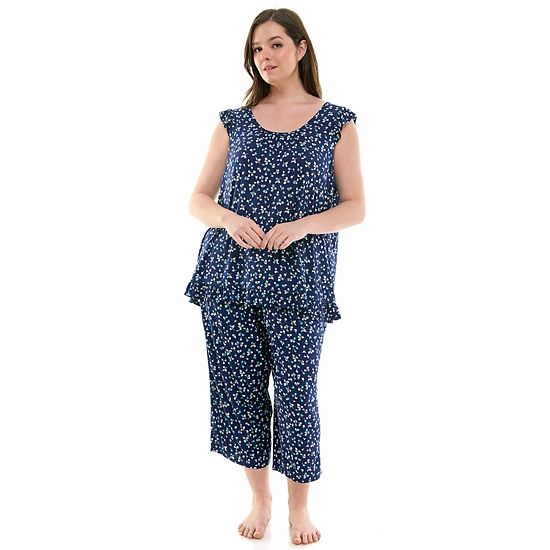  Plus Size Croft & Barrow® 2-Piece Ruffle Sleeveless Pajama Top & Capri Pants Sleep Set