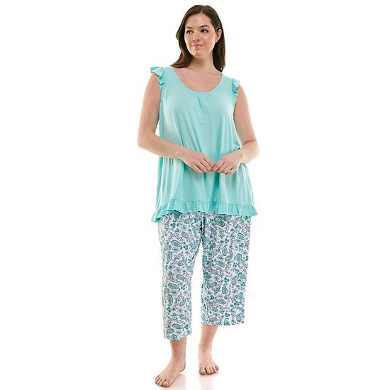  Plus Size Croft & Barrow® 2-Piece Ruffle Sleeveless Pajama Top & Capri Pants Sleep Set