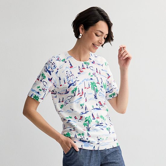  Women's Croft & Barrow® Printed Elbow Sleeve Pullover Top