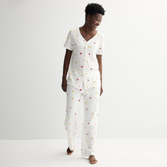  Women's Croft & Barrow® Textured Knit Pajama Top & Pajama Bottoms Set