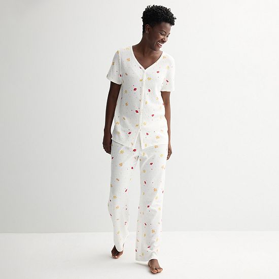  Women's Croft & Barrow® Textured Knit Pajama Top & Pajama Bottoms Set