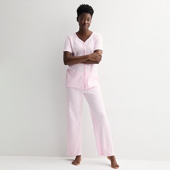  Women's Croft & Barrow® Textured Knit Pajama Top & Pajama Bottoms Set