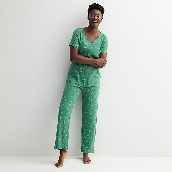  Women's Croft & Barrow® Textured Knit Pajama Top & Pajama Bottoms Set
