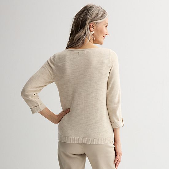  Women's Croft & Barrow® Boatneck Button Tab Sleeve Pullover Sweater