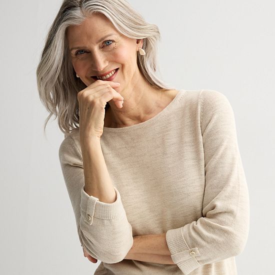  Women's Croft & Barrow® Boatneck Button Tab Sleeve Pullover Sweater