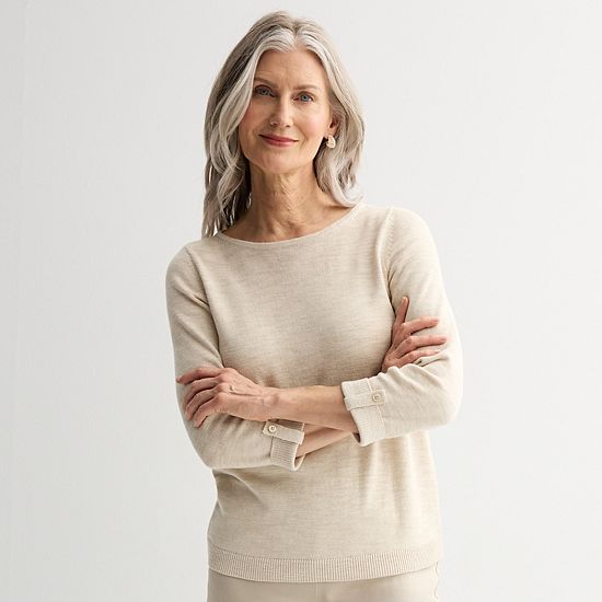  Women's Croft & Barrow® Boatneck Button Tab Sleeve Pullover Sweater