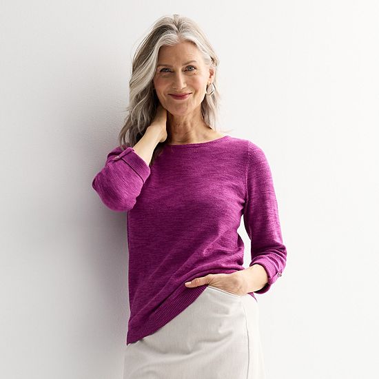  Women's Croft & Barrow® Boatneck Button Tab Sleeve Pullover Sweater