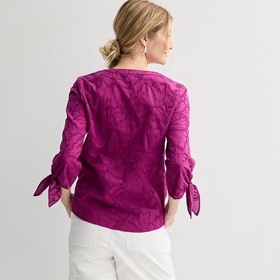  Women's Regular Croft & Barrow® Tie Sleeve Shirt
