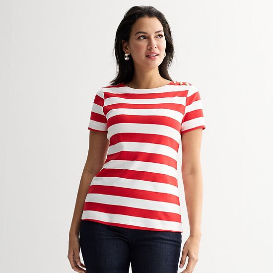  Women's Croft & Barrow® Button Shoulder Tee