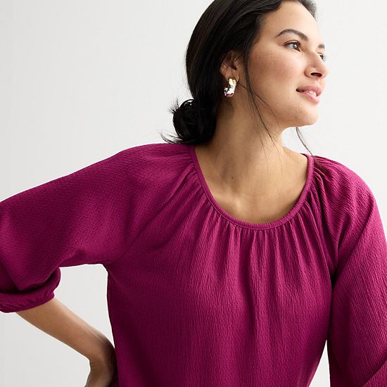  Women's Croft & Barrow® Shirred Neckline Textured Top