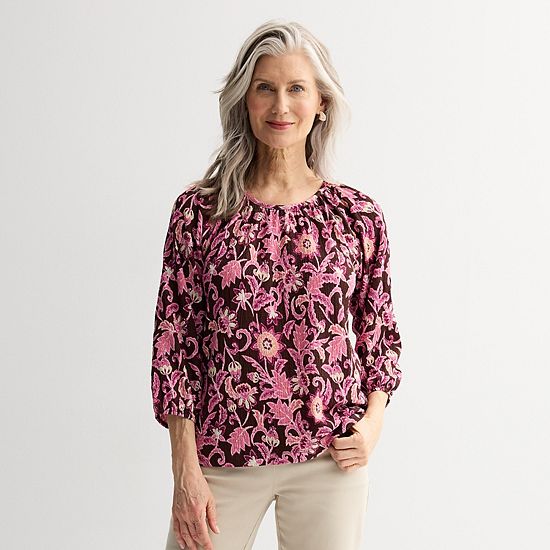  Women's Croft & Barrow® Shirred Neckline Textured Top