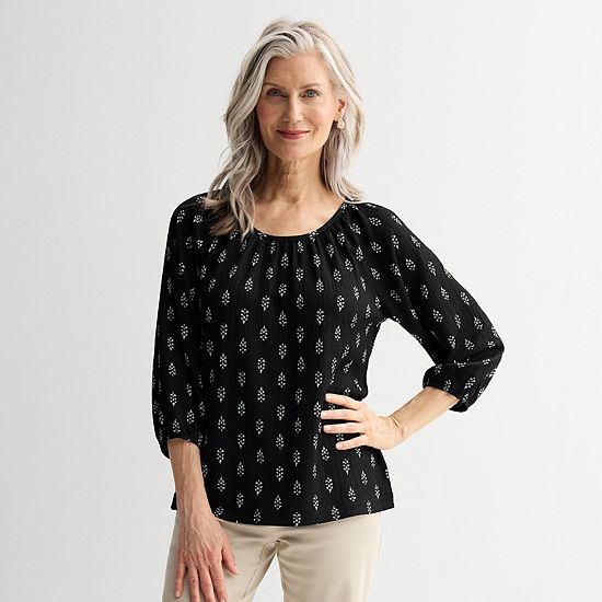  Women's Croft & Barrow® Shirred Neckline Textured Top