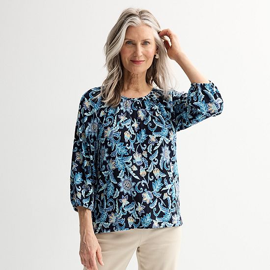  Women's Croft & Barrow® Shirred Neckline Textured Top