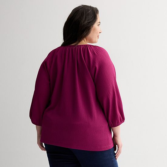  Plus Size Croft & Barrow® Shirred Neckline Textured Top
