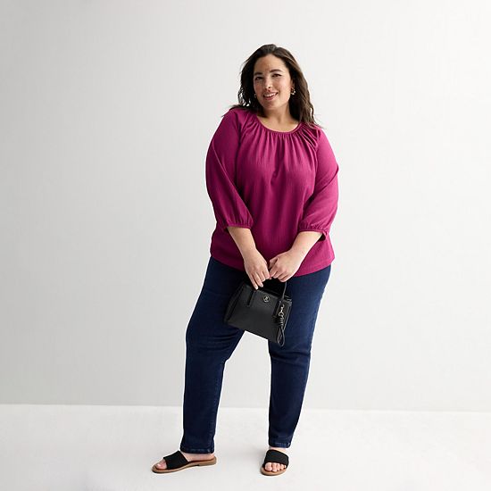  Plus Size Croft & Barrow® Shirred Neckline Textured Top