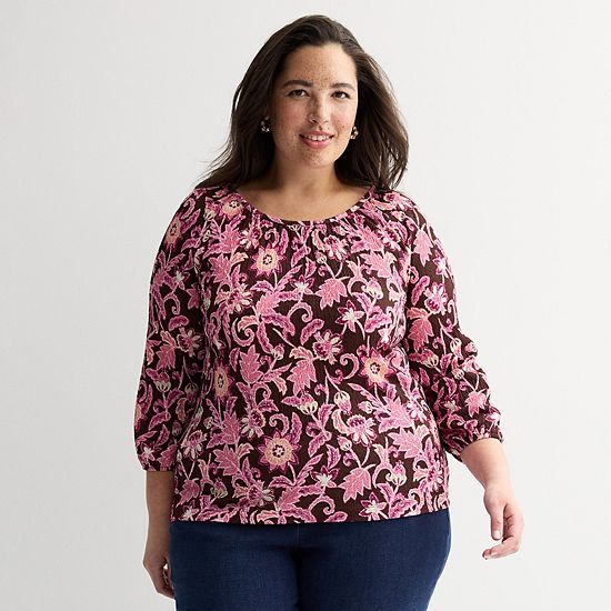  Plus Size Croft & Barrow® Shirred Neckline Textured Top