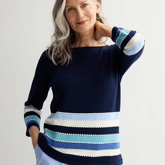  Petite Croft & Barrow® Bobble Hem Stripe Pullover Sweater