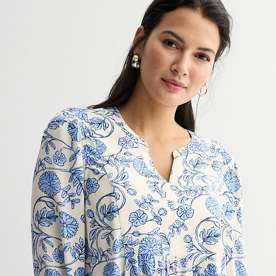 Petite Croft & Barrow® Front Yoke Popover Blouse
