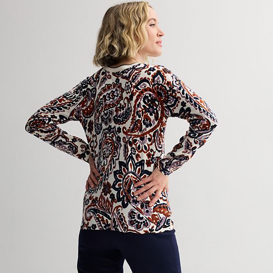  Women's Croft & Barrow® Printed Crew Neck Pullover Sweater