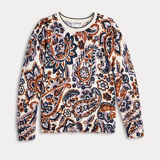 Women's Croft & Barrow® Printed Crew Neck Pullover Sweater