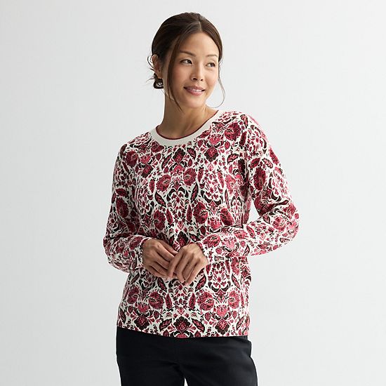  Women's Croft & Barrow® Printed Crew Neck Pullover Sweater