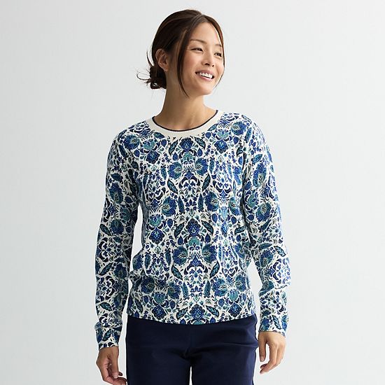  Women's Croft & Barrow® Printed Crew Neck Pullover Sweater