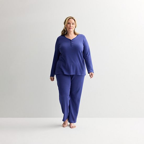 Plus Size Croft & Barrow® Textured Knit Pajama Top & Pajama Bottoms Set