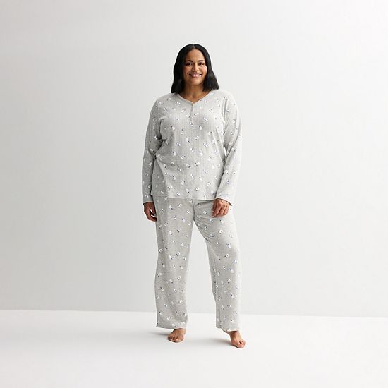  Plus Size Croft & Barrow® Textured Knit Pajama Top & Pajama Bottoms Set