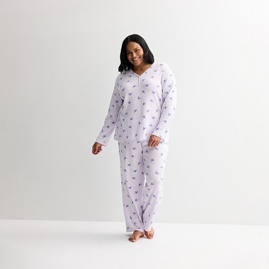  Plus Size Croft & Barrow® Textured Knit Pajama Top & Pajama Bottoms Set