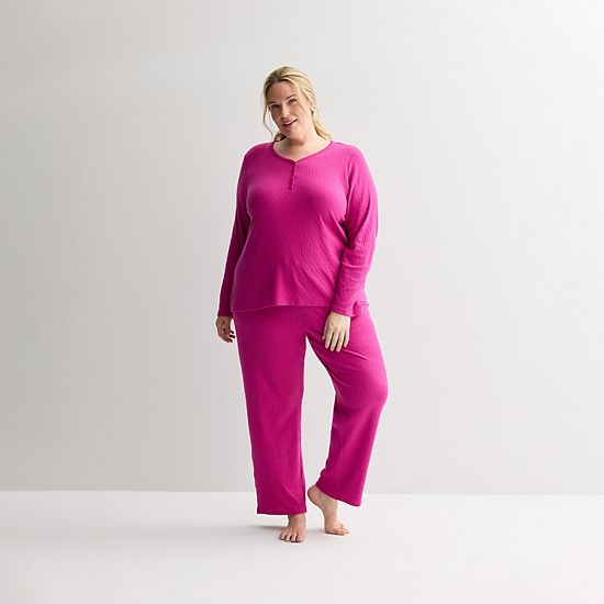  Plus Size Croft & Barrow® Textured Knit Pajama Top & Pajama Bottoms Set