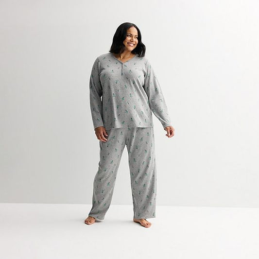  Plus Size Croft & Barrow® Textured Knit Pajama Top & Pajama Bottoms Set