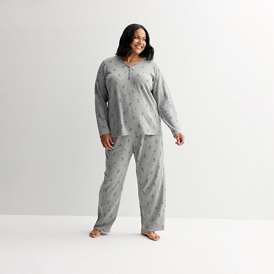  Plus Size Croft & Barrow® Textured Knit Pajama Top & Pajama Bottoms Set