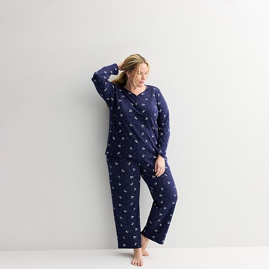  Plus Size Croft & Barrow® Textured Knit Pajama Top & Pajama Bottoms Set