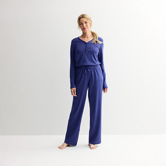  Petite Croft & Barrow® Long Sleeve Textured Knit Pajama Top & Pajama Bottoms Set