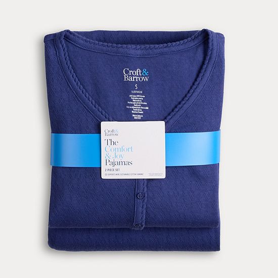  Petite Croft & Barrow® Long Sleeve Textured Knit Pajama Top & Pajama Bottoms Set