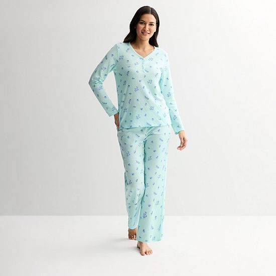  Petite Croft & Barrow® Long Sleeve Textured Knit Pajama Top & Pajama Bottoms Set