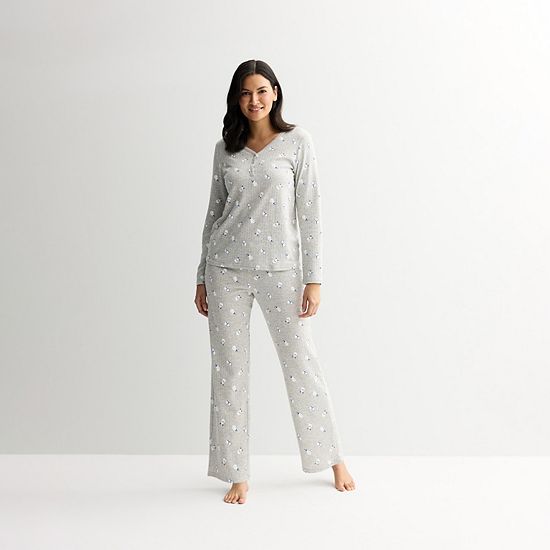  Petite Croft & Barrow® Long Sleeve Textured Knit Pajama Top & Pajama Bottoms Set