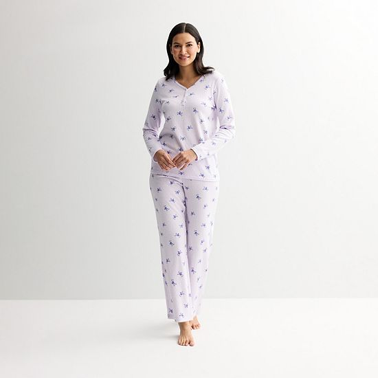  Petite Croft & Barrow® Long Sleeve Textured Knit Pajama Top & Pajama Bottoms Set