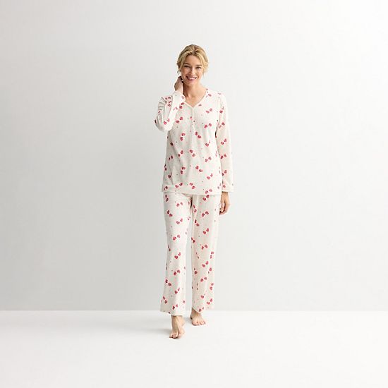  Petite Croft & Barrow® Long Sleeve Textured Knit Pajama Top & Pajama Bottoms Set