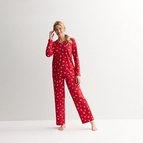  Petite Croft & Barrow® Long Sleeve Textured Knit Pajama Top & Pajama Bottoms Set