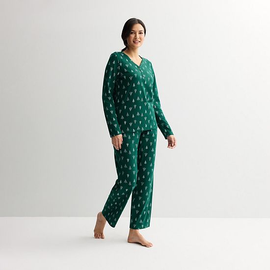  Petite Croft & Barrow® Long Sleeve Textured Knit Pajama Top & Pajama Bottoms Set