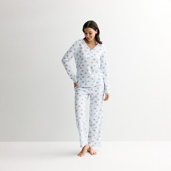  Petite Croft & Barrow® Long Sleeve Textured Knit Pajama Top & Pajama Bottoms Set