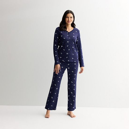  Petite Croft & Barrow® Long Sleeve Textured Knit Pajama Top & Pajama Bottoms Set