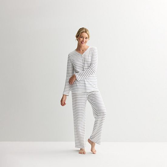  Petite Croft & Barrow® Long Sleeve Textured Knit Pajama Top & Pajama Bottoms Set