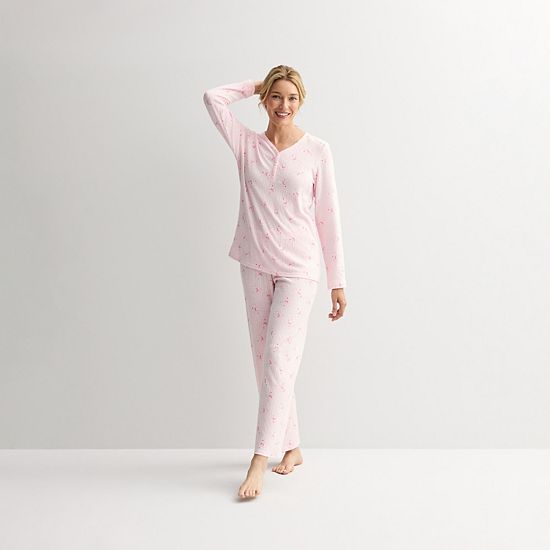  Petite Croft & Barrow® Long Sleeve Textured Knit Pajama Top & Pajama Bottoms Set