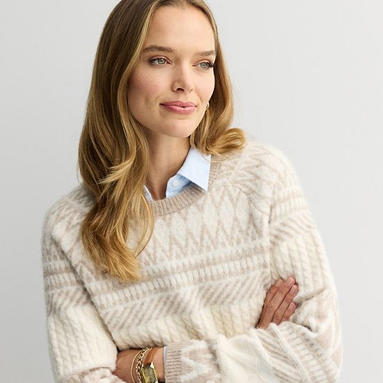  Women's Croft & Barrow® Cozy Fair Isle Cable Sweater