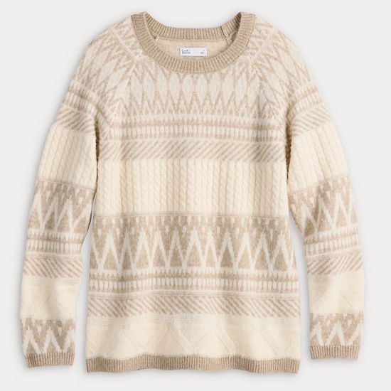  Women's Croft & Barrow® Cozy Fair Isle Cable Sweater