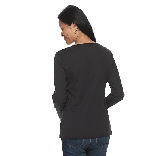  Petite Croft & Barrow® Essential Long-Sleeve V-Neck Top