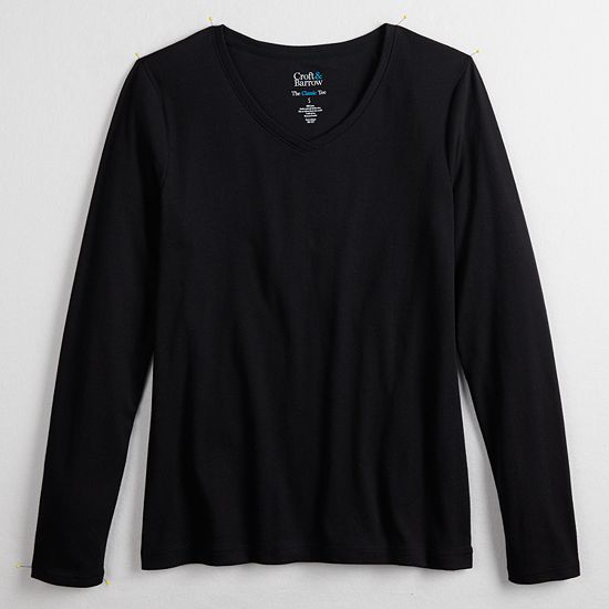  Petite Croft & Barrow® Essential Long-Sleeve V-Neck Top